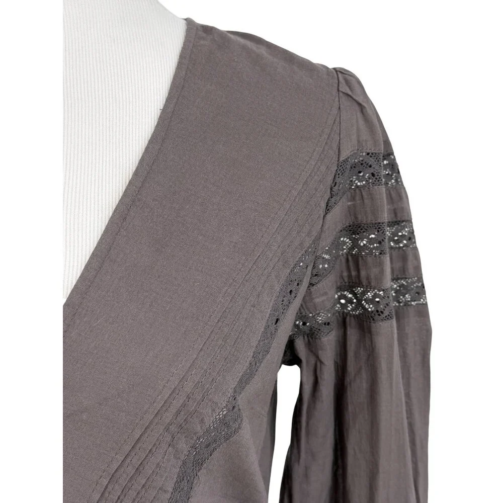 NWOT Free People Lace Tunic Mini Dress | Charcoal Whimsigoth Boho Grunge Fairy S - Picture 4 of 16